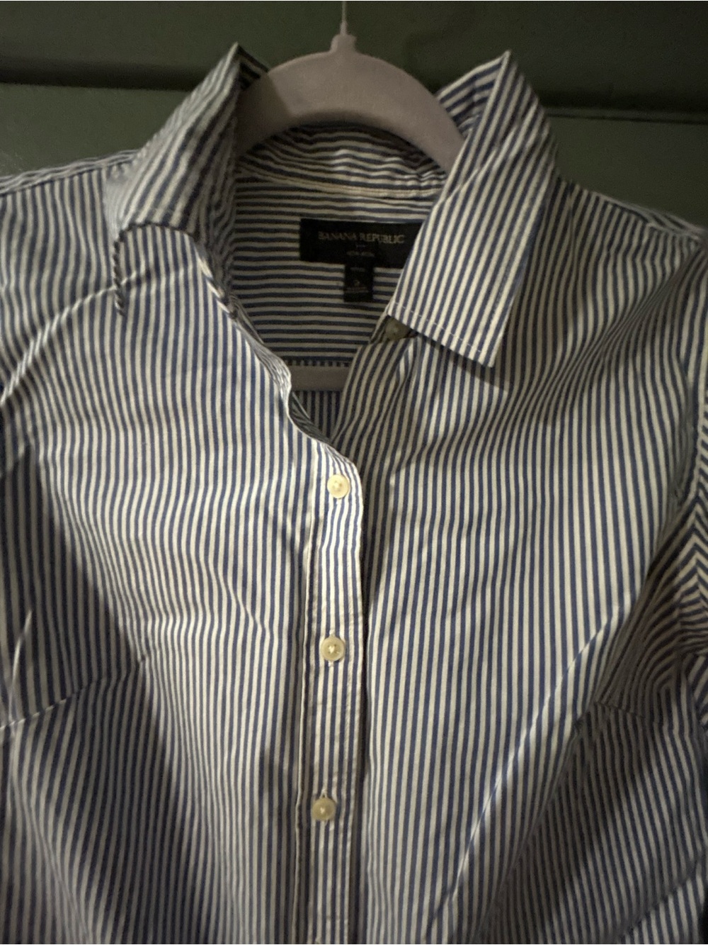 Banana Republic Blue and White Stripe Non-Iron Button-Down Shirt
